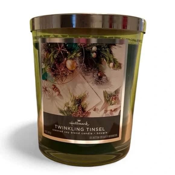 Hallmark Twinkling Tinsel 16 oz Candle - Festive Green - Picture 2 of 5